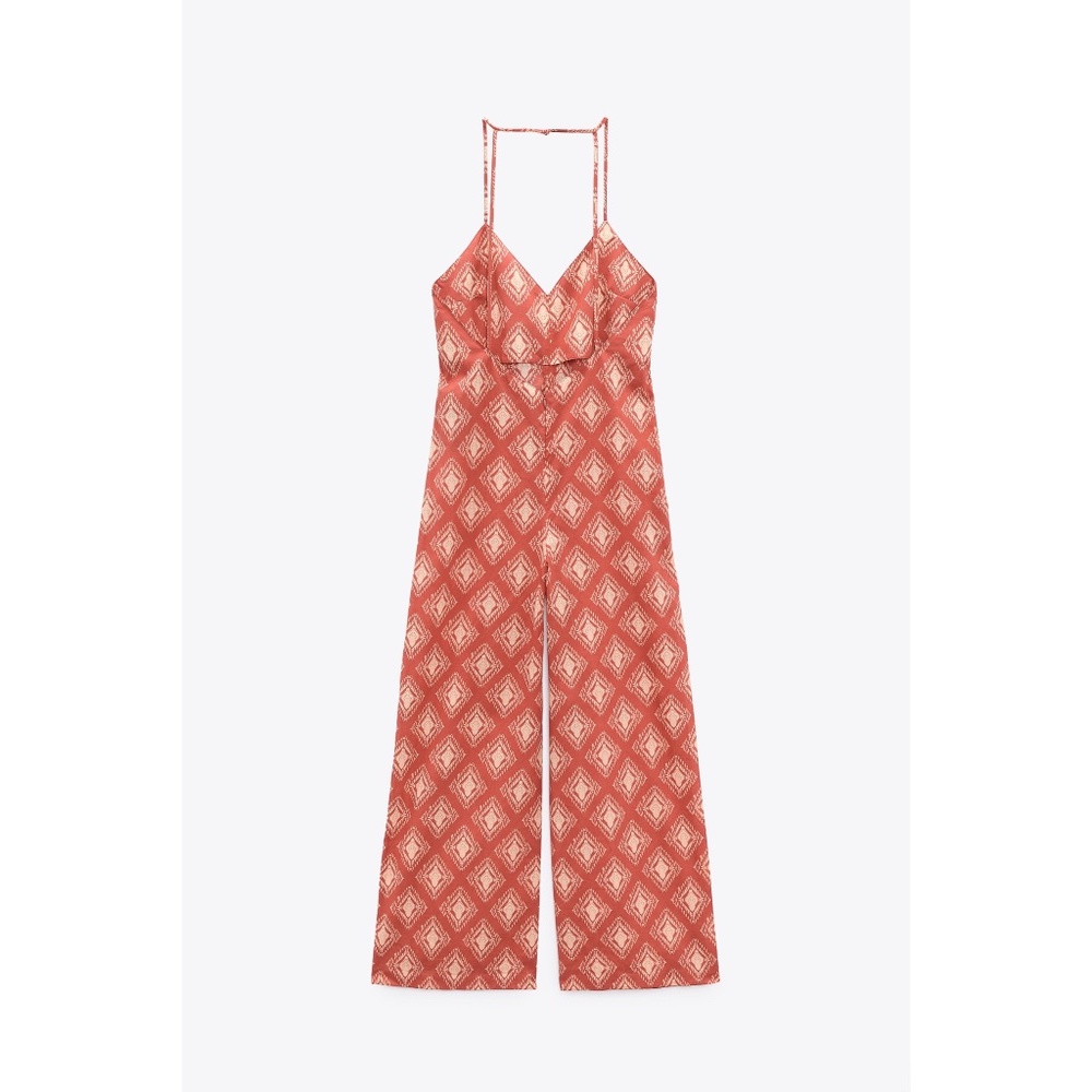 NWT ZARA LONG PRINT JUMPSUIT TERRACOTTA S